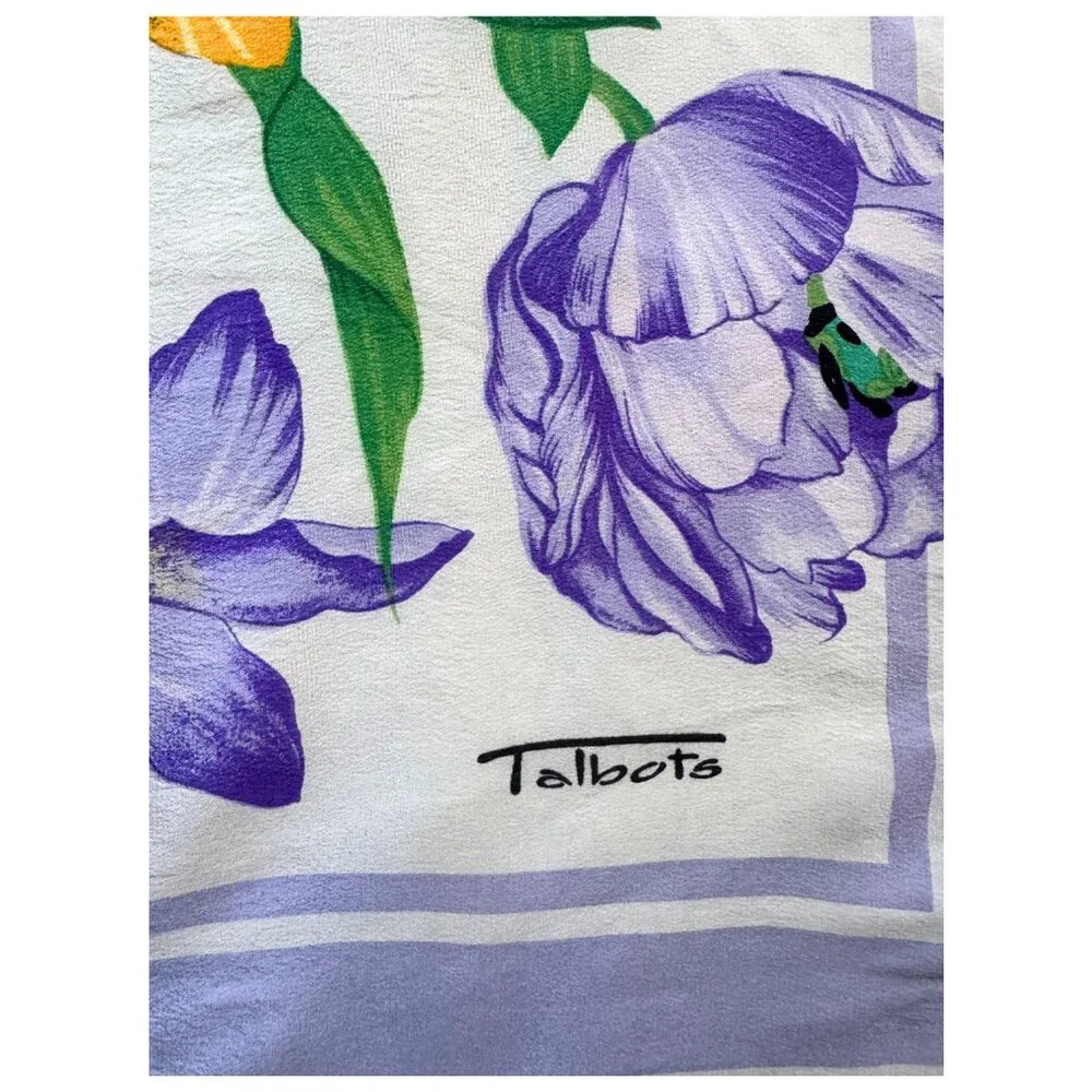 Talbots Silk Floral Scarf Lavender Border Made in Japan 34x35 Vintage - Picture 4 of 6